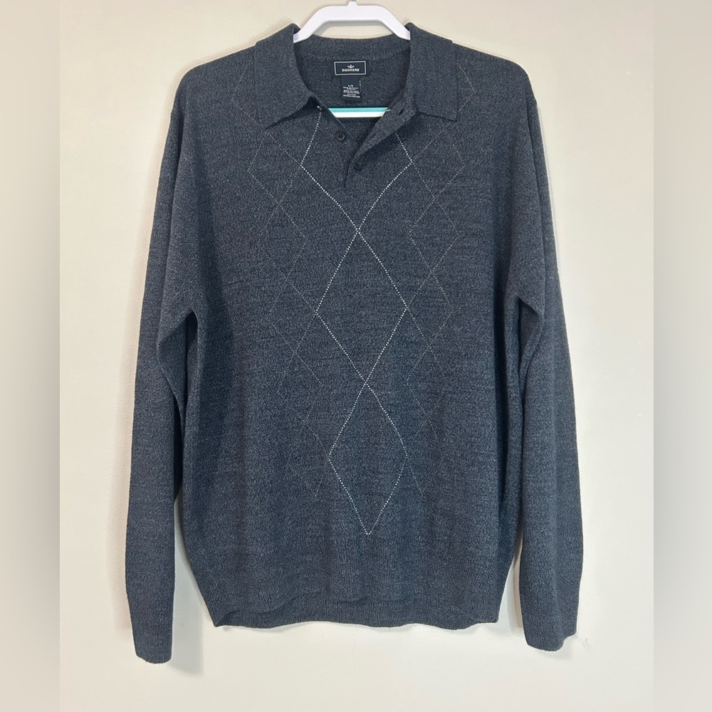 Dockers Men's Argyle Long-sleeve Polo Sweater, Size L